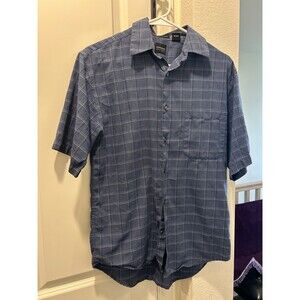 Arrow USA 1851 Men's Blue Plaid Short Sleeve Button Down Shirt With Collar Small